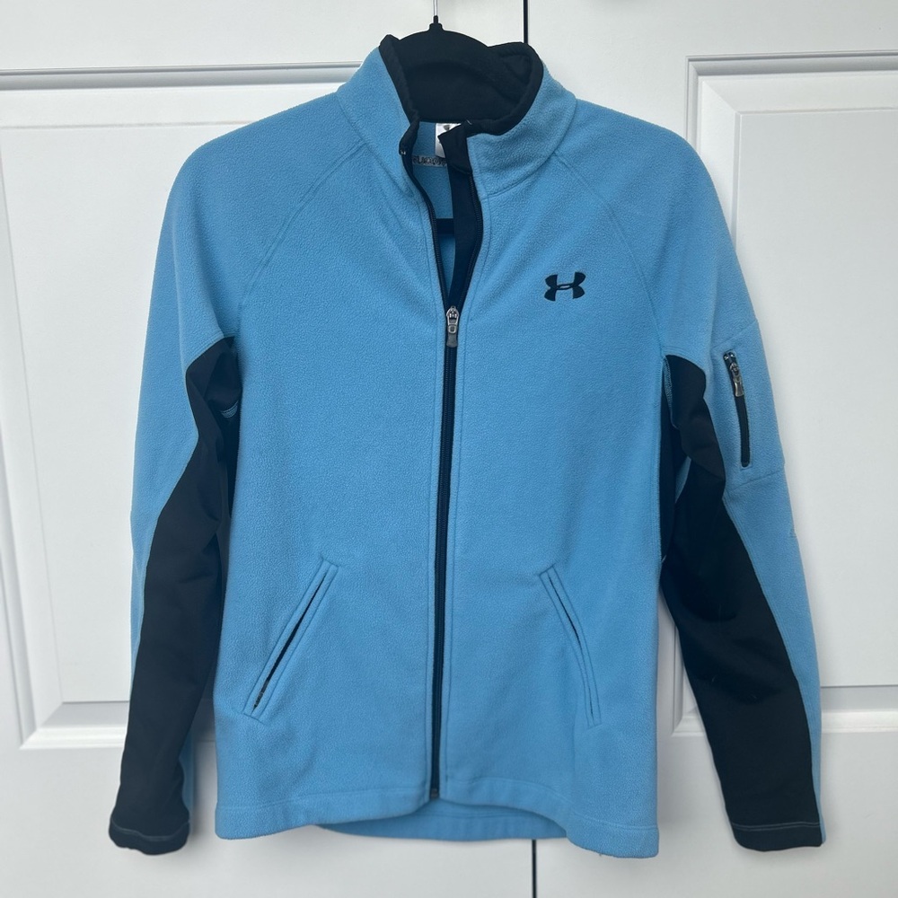 Under Armour ColdGear Fleece Zip Jacket | Blue & Black Athletic Running | M